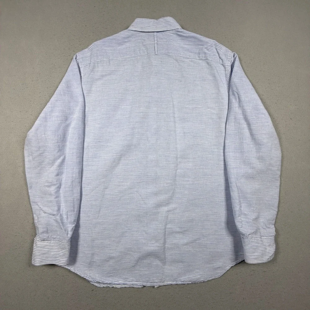 Banana Republic Slim Fit Linen Cotton Stripe Button Down Shirt Men XL Blue White